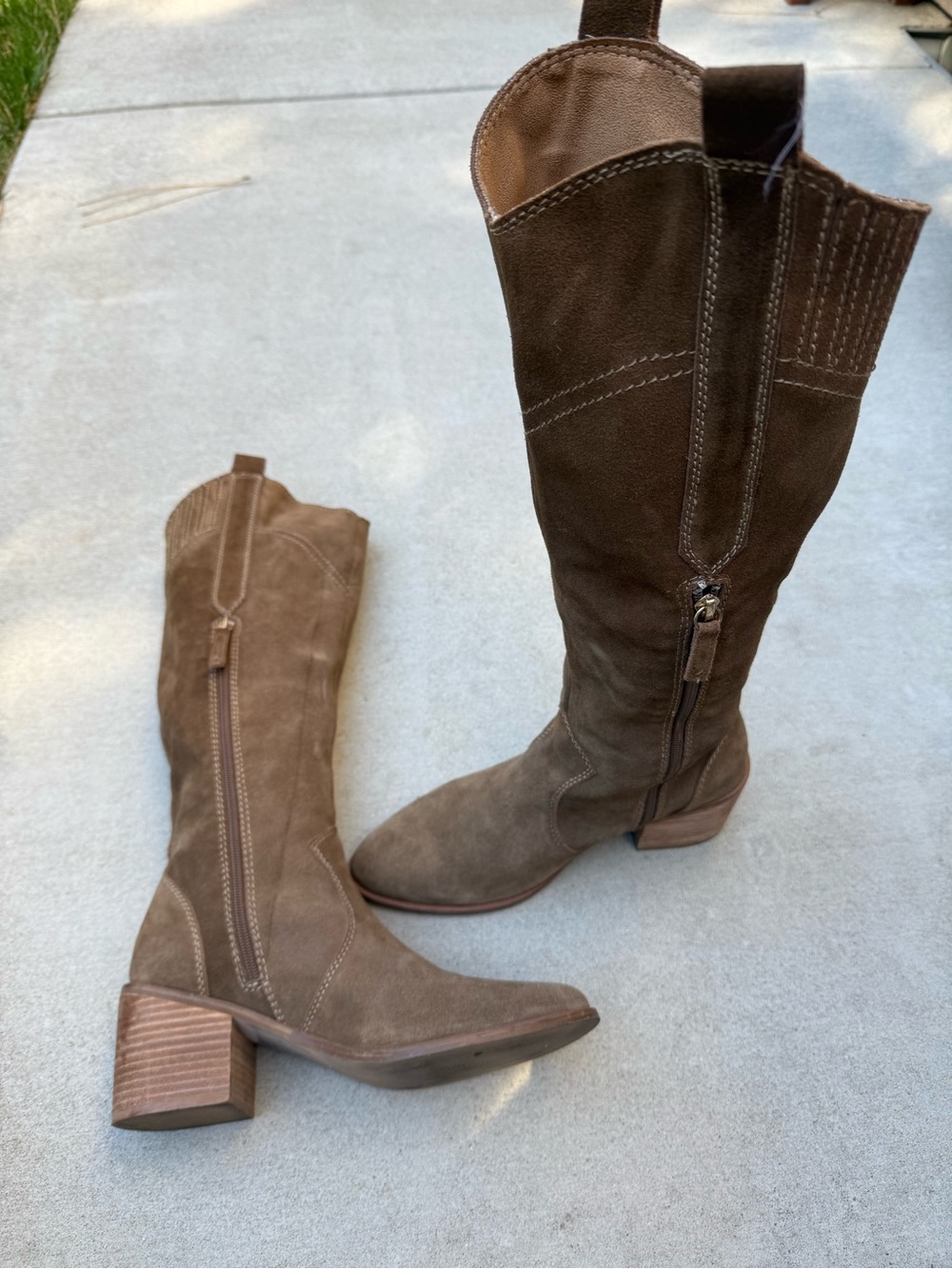 Kelsi Dagger BK Brown Suede knee high Boots with Block Heel
